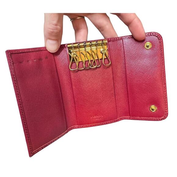 Auth Prada Red Saffiano Leather Key Holder Case 6 Ring - Picture 4 of 15